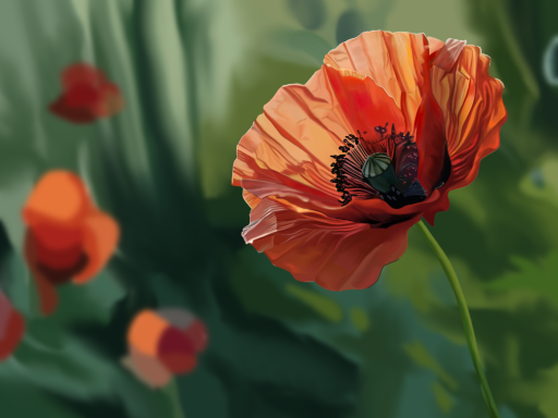 Vibrant red poppy flower against a green blurred background.